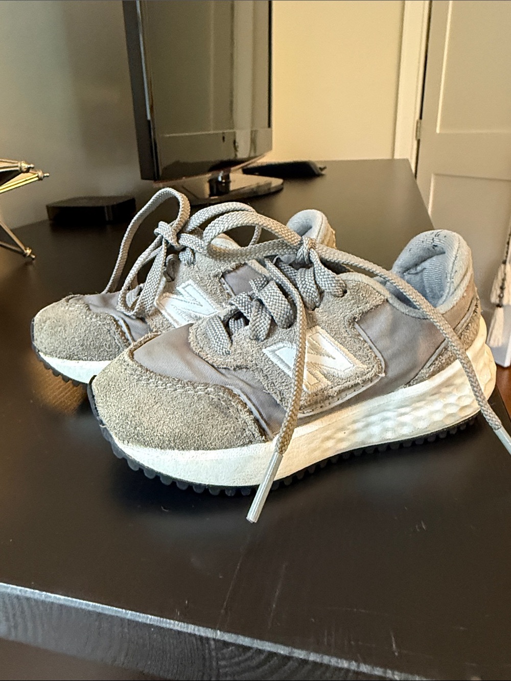 New Balance Kids Gray Suede & Mesh Athletic Sneakers